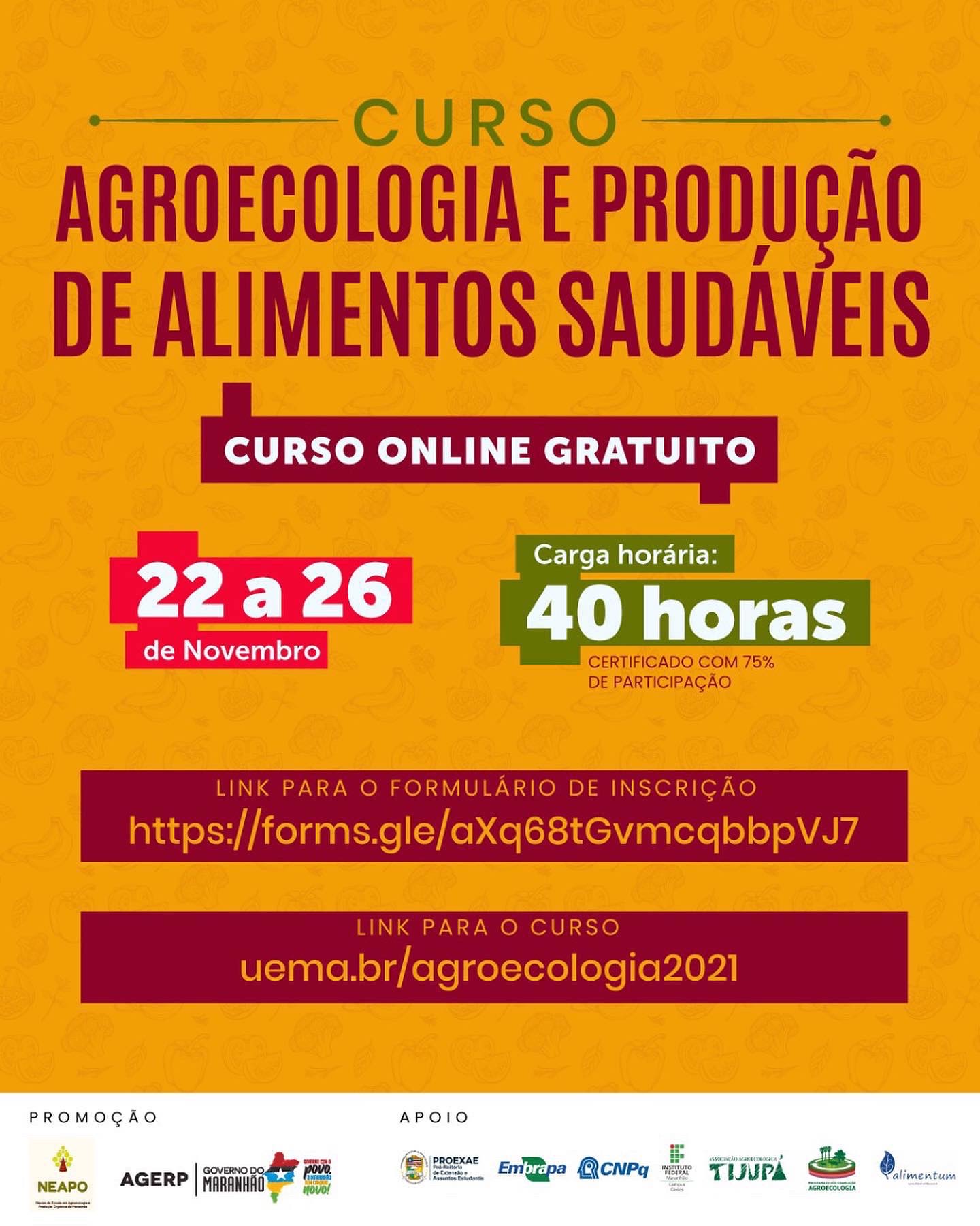 CURSO AGROECOLOGIA E PRODUÇÃO DE ALIMENTOS SAUDÁVEIS